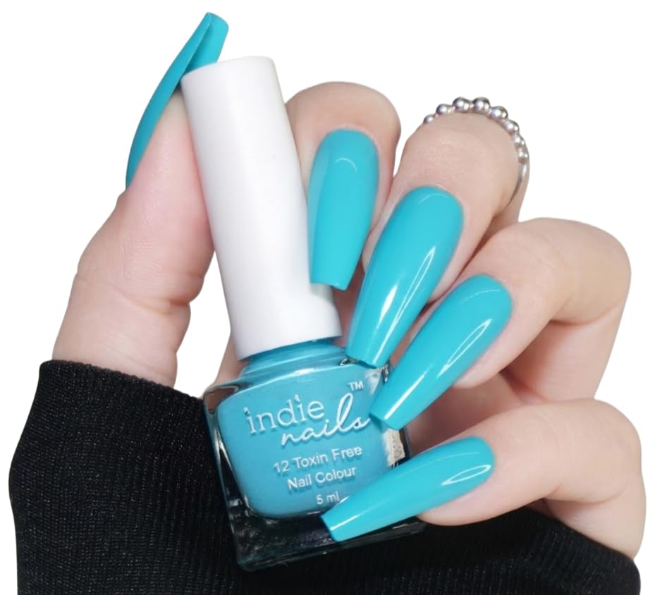 Indie Nails Nail Polish Poolside – Aqua Blue Shade Long-Lasting, High-Shine Finish | Chip-Resistant & Quick-Drying Formula | Vegan & 12-Free Nail Paint For Women Professional-Quality Manicure 5ml