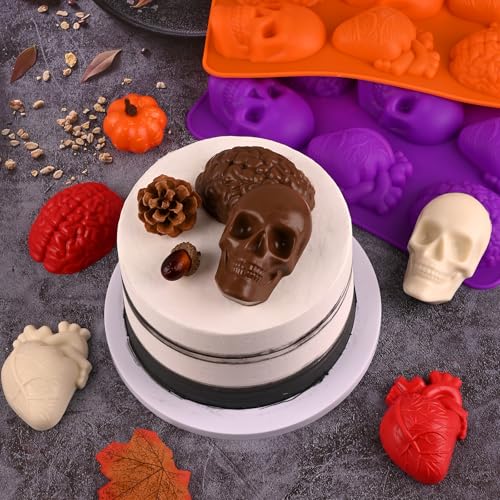 Image of Sakolla Skull Brain and Heart Silicone Mold, 2 Pack Halloween Baking Molds for Make Human Organs shape Cake, Chocolate, Gelatin, Jelly, Soap and Resin