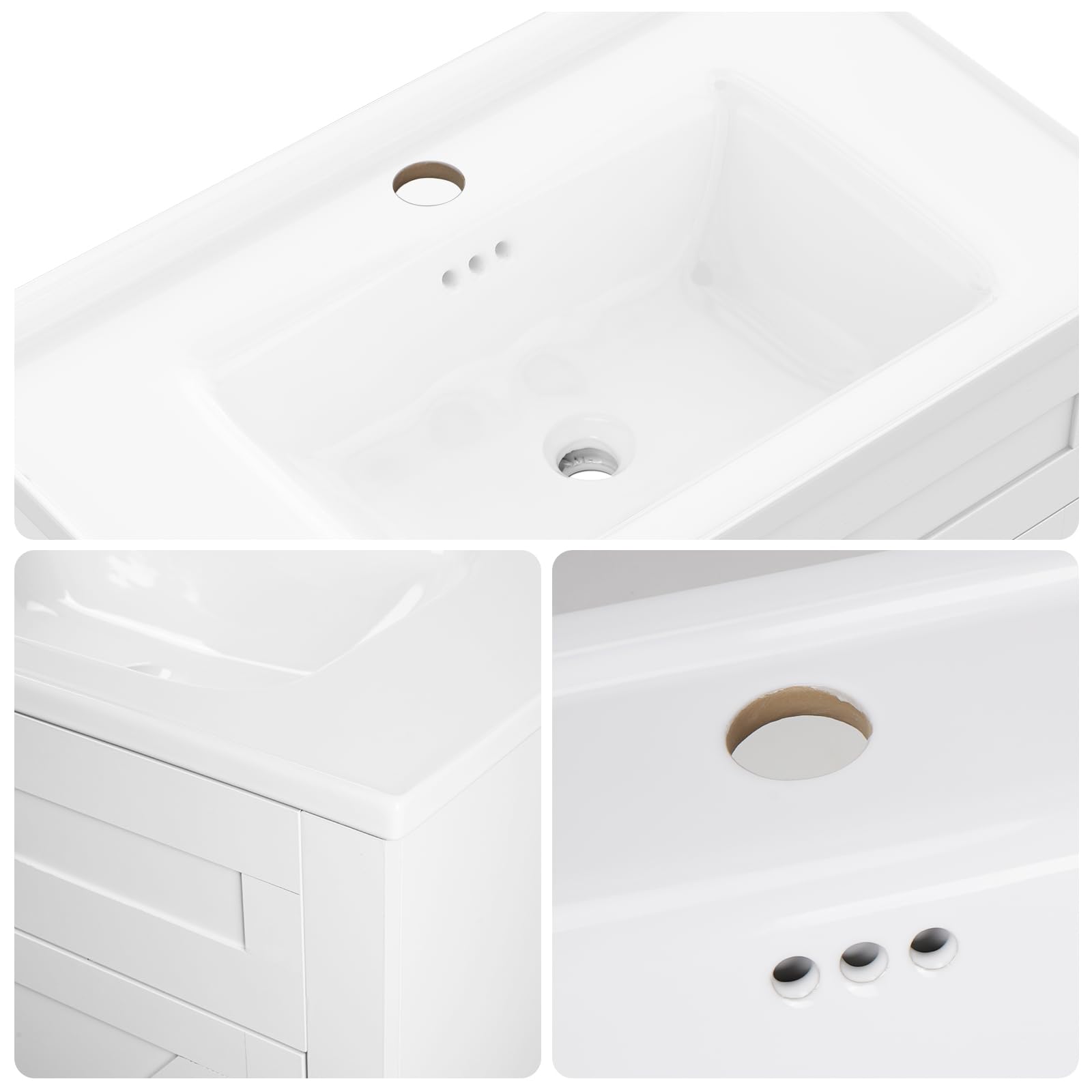 Lavabo empotrable de cerámica con orificio para grifo, 60 x 47 x 15 cm
