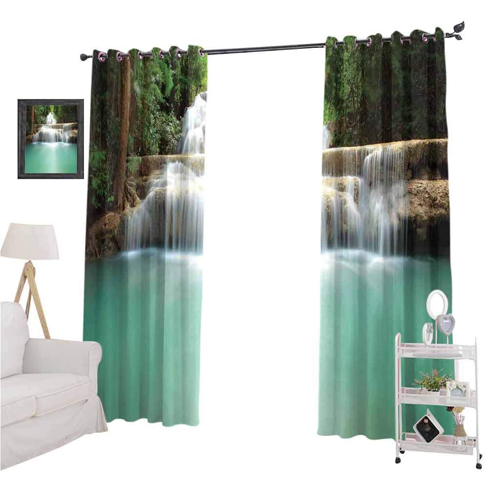 June Gissing Waterfall Bedroom Darkening Curtains Falling Stream Waterfall Natural Pond Thailand Vacation Theme Print Darkening Darkening Curtains W96 x L96  Almond Green Brown White