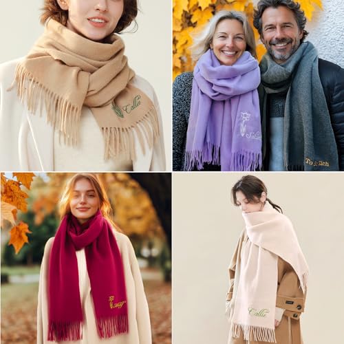 CALLIE Winter Scarf for Men/Women Personalized, 8 Colors Options, Custom Embroidered Name and Birth flower on Warm Scarf, Lightweight, Birthday Valentines Day Gifts for Her/Him2