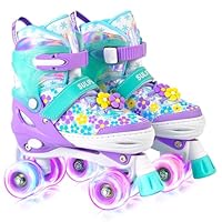 SULIFEEL Rainbow Unicorn 4 Size Adjustable Light up Roller Skates for Girls Boys for Kids
