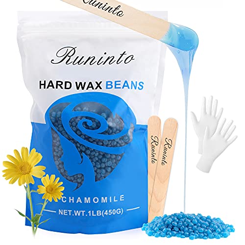 Runinto Hard wax beads,Big package (1Lbbag),Hair Removal for women men at home,Bikini line ,Waxing Bean Home Kit Facial, Legs, Arms, Body (Chamomile)