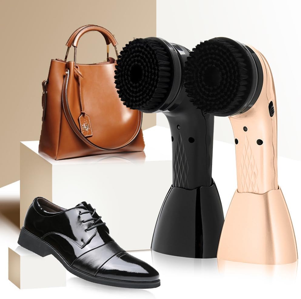 Kit De Cirage Électrique pour Chaussures, Cireur Multifonctionnel Portatif, avec 6 Têtes De Brosse Et Une Base, Chargement USB, pour Chaussures, Sacs, Canapés Black