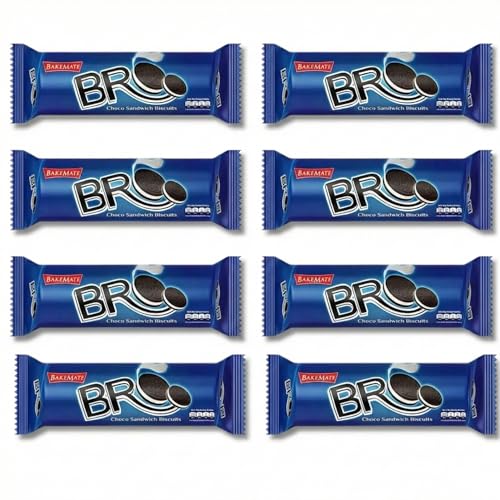 Image of BakeMate BRO Choco Sandwich Cream Biscuits - Combo Pack of 8 (100g Each) | Vanilla Cream Biscuit | Snack for Kids | Family Pack Cream Biscuits | Tea Time Snack | Cookies Pack | Value Pack Biscuit