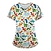 Scrubs for Women Set Women's Fashion Floral Print Working Uniform Tops with 2 Pockets V-Neck Short Sleeve Printed Tunic Uniform Career Shirts