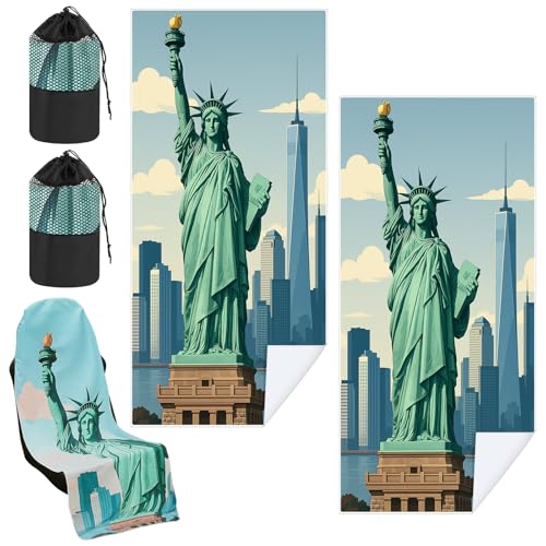 Image of Hahafelt 2 Pack Car Seat Towel Covers with Storage Bag, 63 x 32 Inch Universal Non Slip Waterproof Sweat Protector for Car Truck, Gym Swimming Running, Machine Washable (Statue of Liberty)