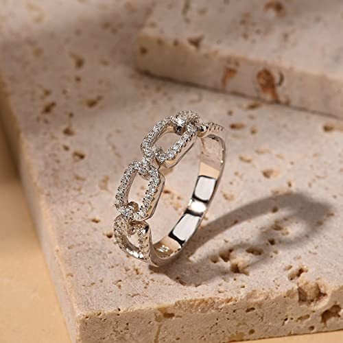 LAVALE Moissanite Wedding Band for Women,Twist Link D Color VVS1 Lab Created Diamond Rings,Half Eternity Stackable Band Ring,S925 Sterling Silver Chain Link Ring4