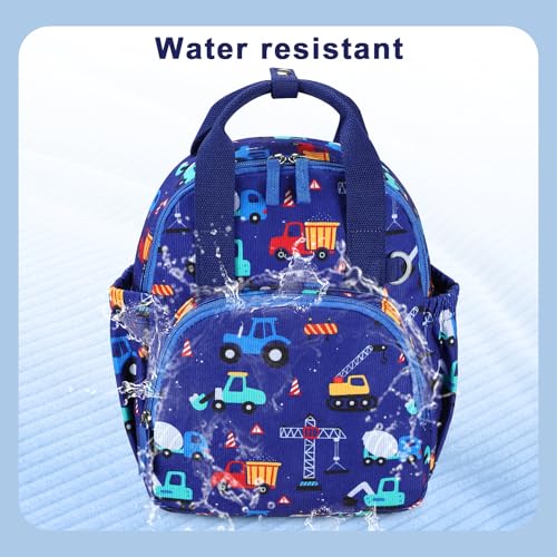 Image of Bluboon Toddler Backpack for Girls Boys 2-4 Cute 12 inch Preschool Kindergarten Backpacks Kids Daycare Bags School Travel (Engineering vehicle - Royal blue, Age 2-4 (12 inch H not Fit A4 Folder))