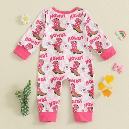 Seyurigaoka Western Baby Girl Fall Clothes Cowgirl Howdy Boot Romper Zipper One Piece Jumpsuit Cute Newborn Outfits4