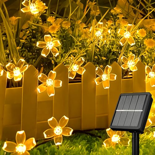 Image of CBK 75 Flower LED Fairy String Solar Silicon Flower 10 Meter Waterproof 8 Mode Outdoor /Indoor Waterproof Solar Powered Led String Light, Decorations for Garden Yard Balcony (Warmwhite)