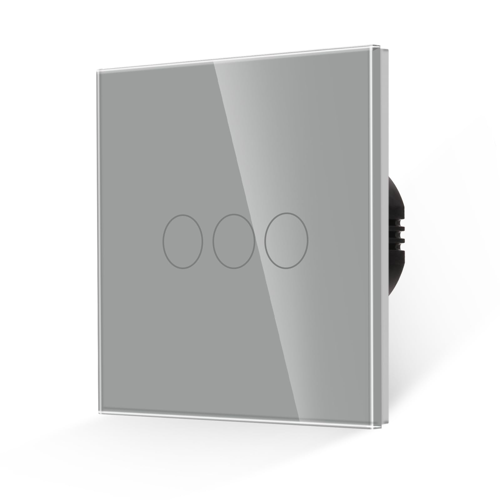 JIMEIDA Touch Light Switch 3 Gang 1 Way Tempered Grey Glass Panel Wall Switch and Screwless Glass Plate with LED Backlight,No Neutral Wire Required,500W,AC 240V