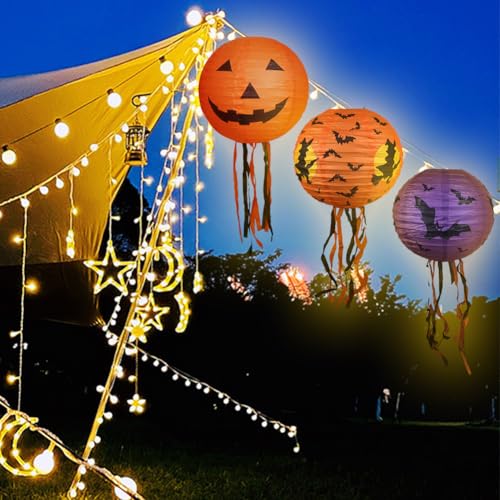 Halloween Laterne, Halloween Papier Laternen, Halloween Lampions, Halloween Deko Laternen, Faltbar Lampenschirm Papier, Kürbis Spinnen Hängende Festival Laterne für Home Party Halloween Deko, 5 Stück