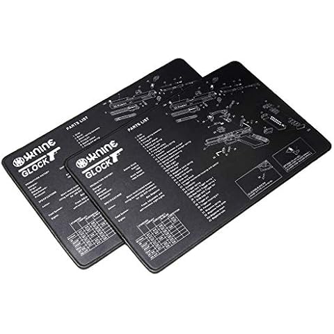 KNINE OUTDOORS Non-Slip Handgun Cleaning Mat Detailed Pistol Diagram & Assembly Instructions Thick & Durable Oil Resistant & Waterproof Rubber Material Protective Mat, 17”x11”, 2 Pack, (Handgun) Cover
