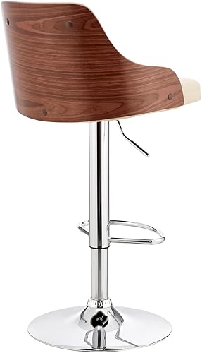 Miniatura 67 de Armen Living Taburete de bar de madera giratorio de mediados de siglo con pedestal moderno con piel sintética para encimera de isla de cocina,