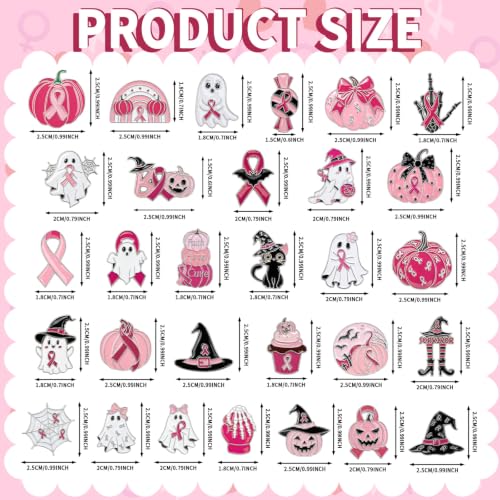 Image of SANNIX 60Pcs Halloween Breast Cancer Pin Pink Ribbon Bulk Accessories | Pink Ribbon Halloween Pins Bulk, Creative Spooky Pink Design, Meaningful Charity Gift for October Breast Cancer Walks