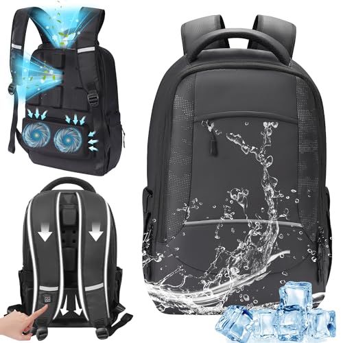 Travel Laptop Cooling Backpack for Men - Sweat Proof Hiking Backpacks with Fan Airflow Ventilation Waterproof (Black, Large)