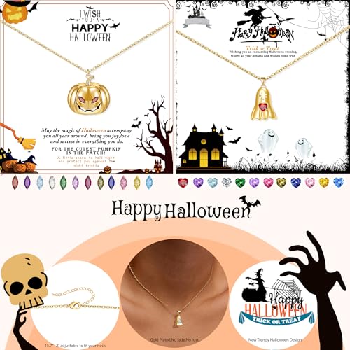 Halloween Gifts, Halloween Gifts for Women Teens Pumpkin Necklace Ghost Necklaces Gold Birthstone Necklace for Women Non Tarnish Adjustable Halloweens Basket Stuffers Decor4