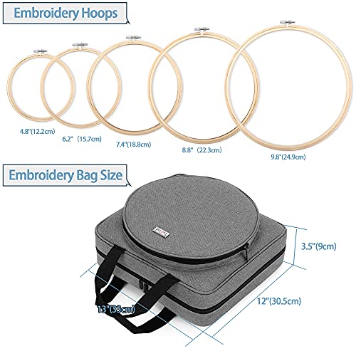 Lodrid Embroidery Kit, Embroidery Project Bag With Embroidery Kit, Portable Craft Carry Case With Starter Kit, Embroidery Supplies Storage Bag And Cross Stitch Kits For Beginners, Adults, Gray #TOP4
