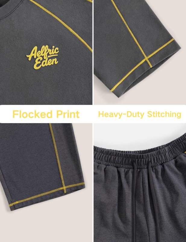 Aelfric Eden Dres do joggingu, damski, dwuczęściowy dres treningowy Y2K, vintage, na lato, strój rekreacyjny, basic, z krótkim rękawem, spodnie do biegania, zestaw wypoczynkowy, Homewear Streatwear