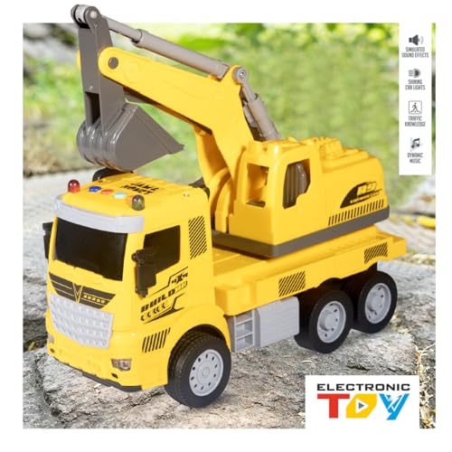 Image of Amazon Brand - Jam & Honey Friction with Lights & Sound Trucks for Kids | Excavator Truck for Kids for Age 3+ Years | Yellow