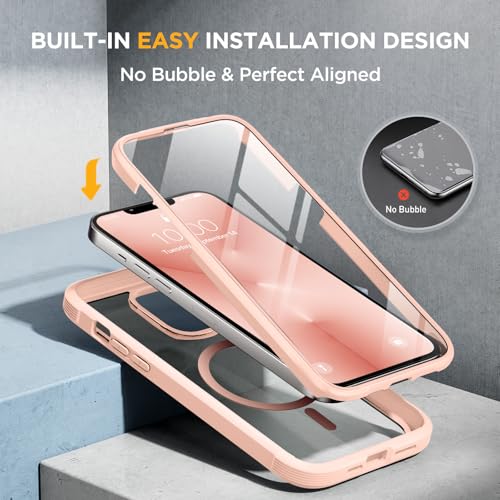 Image of Miracase for iPhone 13 Pro Case 6.1 inch,Full-Body Protection,Clear Bumper Case with Built-in 9H Tempered Glass Screen Protector,Military-Grade Drop Protection Outdoor Phone Case for iPhone 13 Pro,Pink