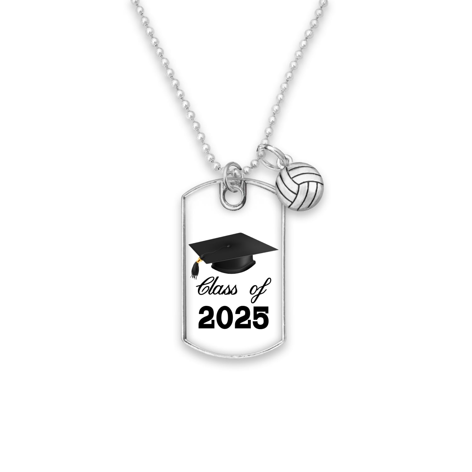 From the Heart Class of 2025 Graduation Cap with Volleyball Accent Dog Tag Rearview Mirror Charm Jewelry Gift Graduate Hat