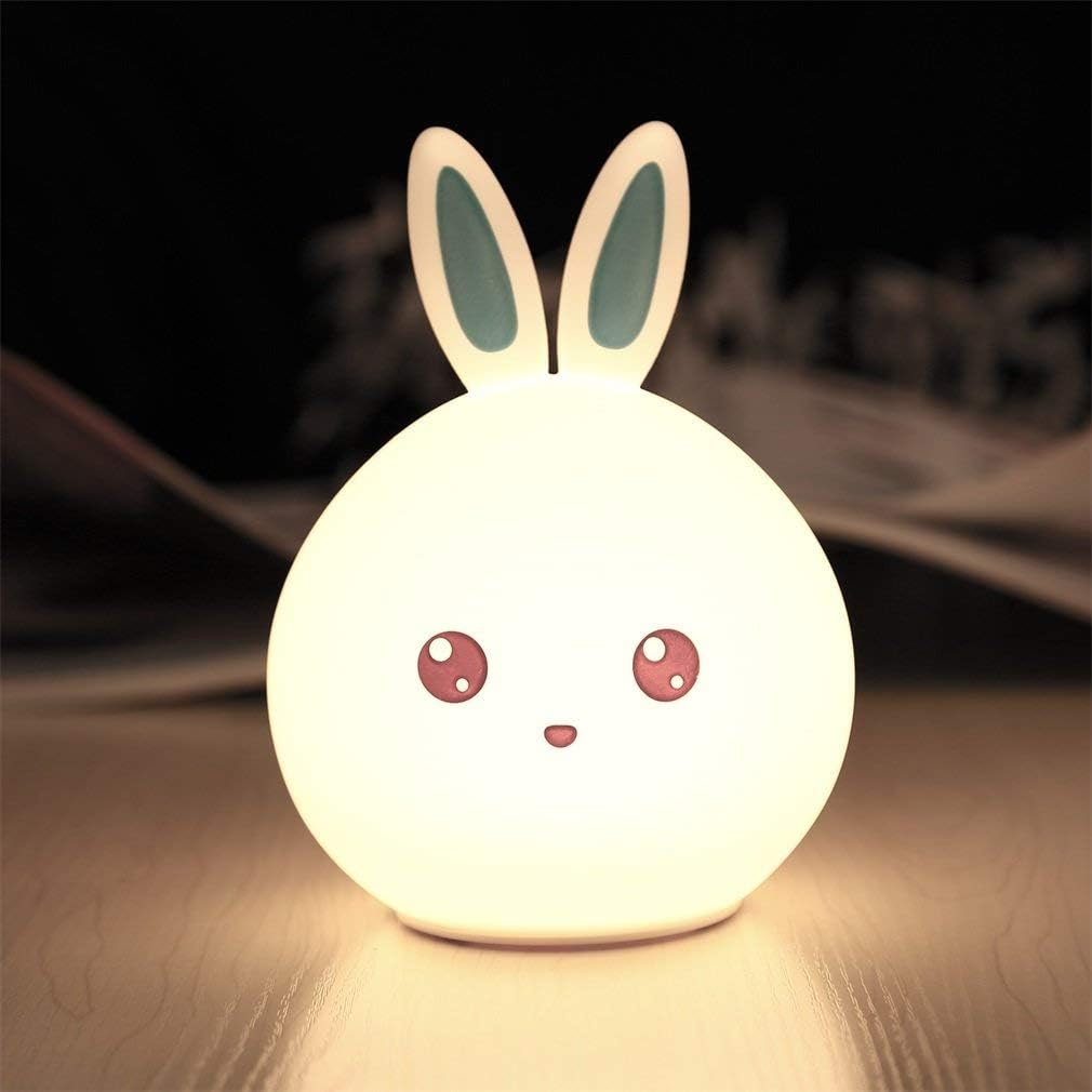 One94Store Silicone Rabbit Night Light | USB Rechargeable Color-Changing LED Lamp with Touch Sensor Control | Kids Bedroom Décor & Gift for Babies, Toddlers, and Children (Blue Ear) - Image 6 thumbnail