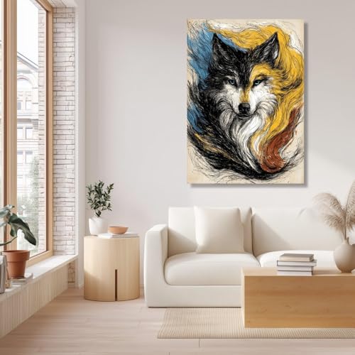Fresque murale loup décoration moderne salon chambre tableau abstrait