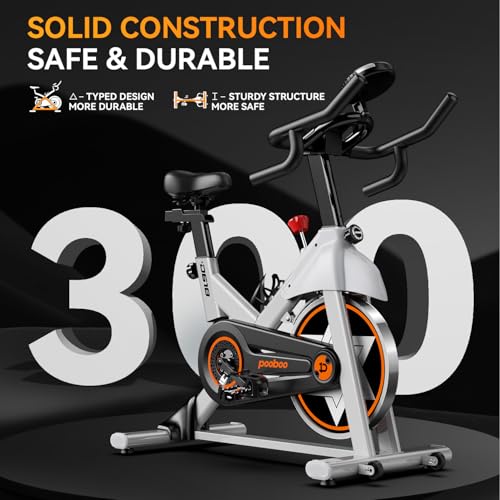 pooboo Exercise Bike, Brake Pad Stationary Bike for Home with Exclusive App, Adjustable Resistance Quiet Indoor Cycling Bike with 350lbs Weight Capacity Extra Comfort Seat,Indoor Cycling Spin Bike Workout Bike with Tablet Holder and Fitness Courses for Weight Loss