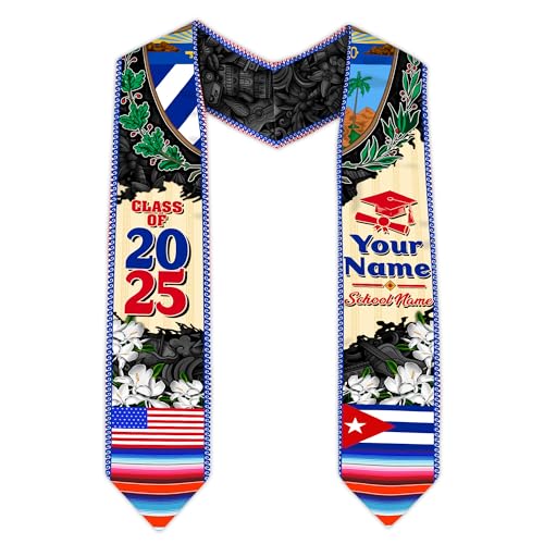 MonkeyVan Custom Cuba Graduation Sash 2025, Personalized Cuban American Flag Graduation Stole, Custom Cuba Graduation Stole S128