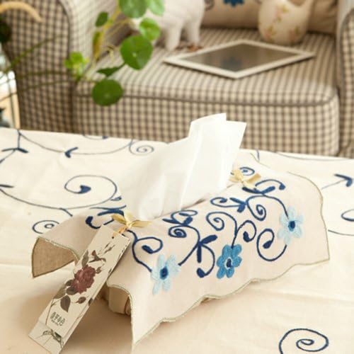 SewForever Foral Embroidered Linen Cotton Tissue Box Cover