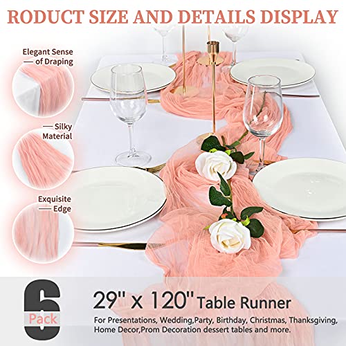 Fani CZ013L 6 Pack 10Ft Peach Cheesecloth Table Runner 29''X120'' Gauze Semi-Sheer Table Runner Rustic Cheesecloth Table Cloth thumb #1