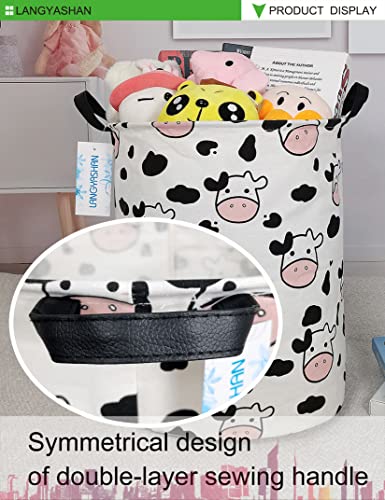 Image of Storage Bin, Canvas Fabric Collapsible Organizer Basket for Laundry Hamper,Toy Bins,Gift Baskets, Bedroom, Clothes,Baby Nursery (Spotted Cow)