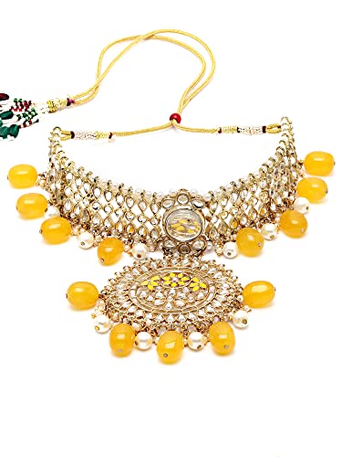 Image of Karatcart Gold Plated Pearl and Drop Kundan Studded Choker Necklace Setfor Women