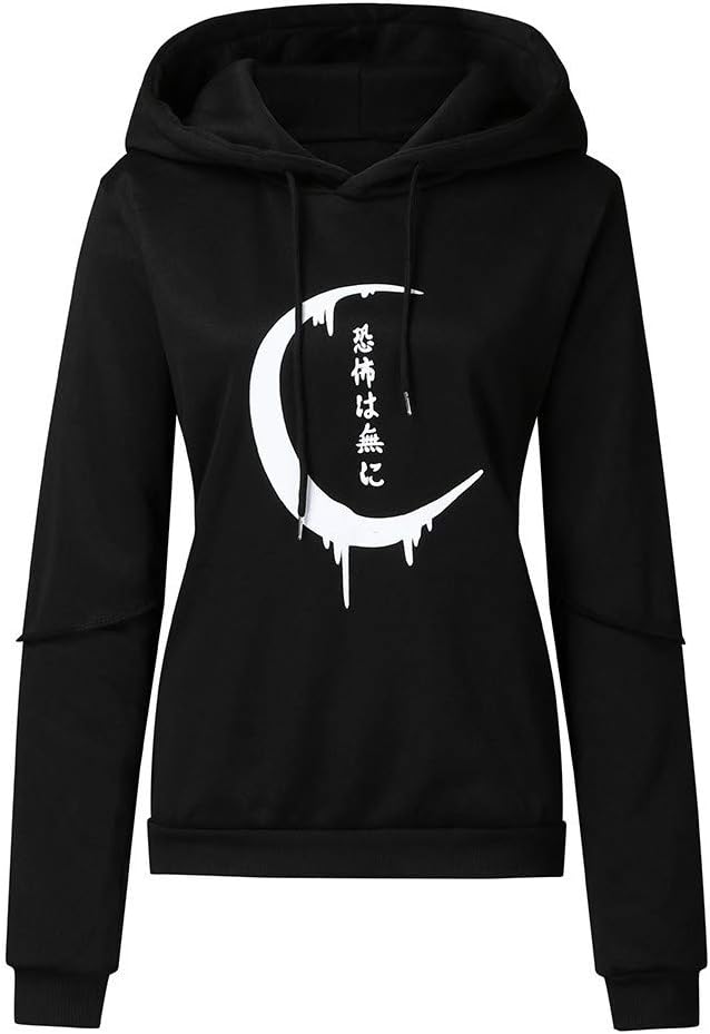 Women Sweatshirt Print Cardigan Loose Gothic Punk Long Sleeve Hoodie Black