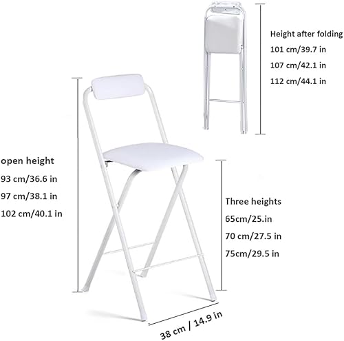 Miniatura 3 de Taburete plegable Taburete de bar acolchado con altura de mostrador Sillas de bar plegable con respaldo y reposapiés Taburetes de plegados 1 pieza,