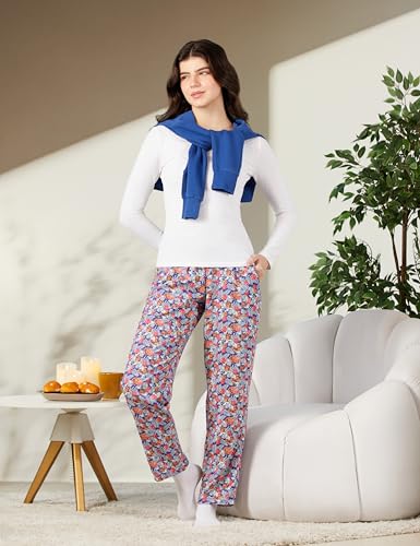 Image of Van Heusen Women's Printed Lounge Pants | Drawstrings & Side Pockets | Ultra Soft Fabric | Relaxed Fit | At home pyjamas | Everyday Comfort | Printed | Style 55306 | Available in Pack of 1 & 2