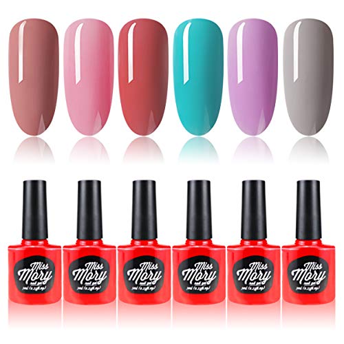 Fercaish Gel Nail Polish Set, 6 Colors Non-Toxic Eco-friendly Gel Polish Kit Soak Off UV LED Nail Gel Manicure Varnish Set