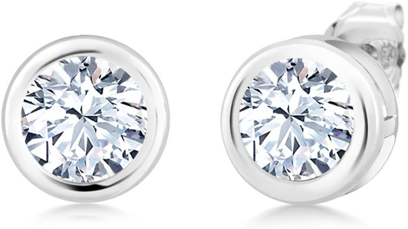Gem Stone King 925 Sterling Silver Gemstone Birthstone Bezel Setting Earrings For Women Men | Round 6MM
