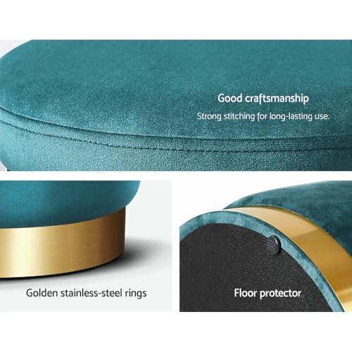 Image of Paamwood Velvet Sitting Stool - Luxurious Ottoman Footrest for Bedroom & Living Room, Wooden Sofa Side Stool, Makeup Chair, Pouf for Home & Office Decoration (Sea Blue Pack of 6)