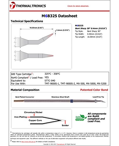Image of Thermaltronics M6B325 Bent Sharp 30deg 0.4mm (0.016in) interchangeable for Metcal STTC-040