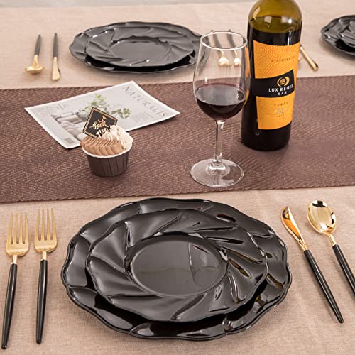 Hioasis 60Pcs Black Plastic Plates & Black Disposable Plates Include 30Pcs Dinner Plates,30Pcs Dessert Plates Perfect For Wedding & Parties #TOP6