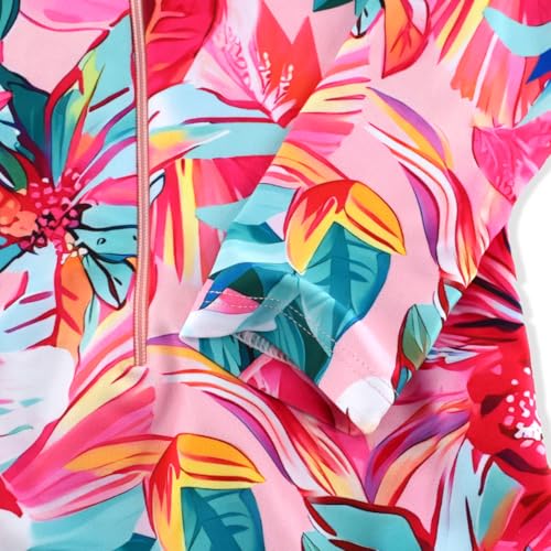 Image of Girls Swimsuits One Pieces Long Sleeve Swimwear UPF50+ Toddler Kids Zipper Sun Protection Bathing Suits Sizes 2-12