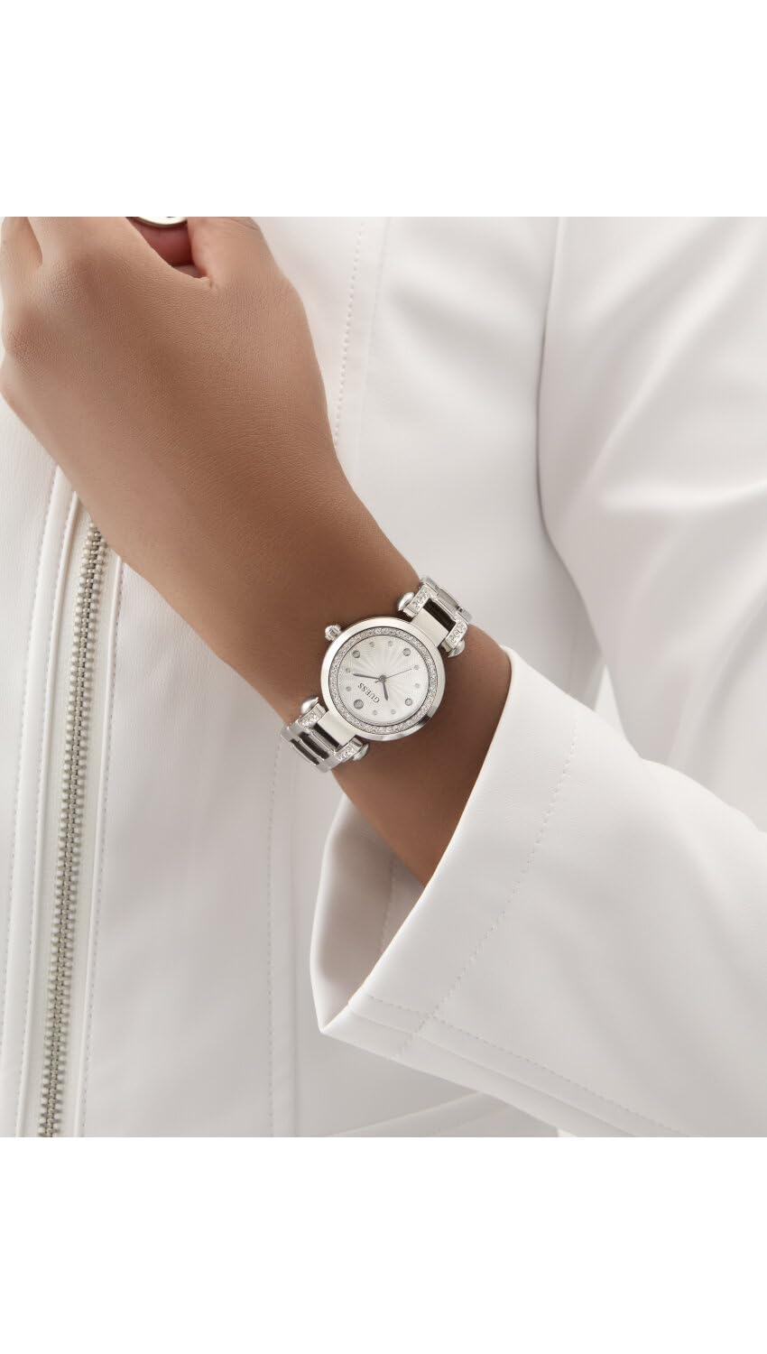 Guess GB Ginger Damen Armbanduhr, Edelstahl, 30 mm, Edelstahlarmband, Silber, 1 bar, Zifferblatt: Silber, Zirkonia, GW0869L3