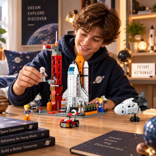 Image of SKY LINE OCEAN 8861 Space Ship Rocket & Launcher + Capsule 88 PCS Combo (Complex only for 14+), STEAM Aerospace Building Kit for Kids, 5-Year Structural Warranty