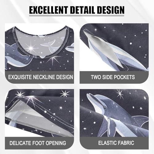 ALAZA Dolphin Space Sky Star Pajamas Short Sleeve 2 Piece Sleepwear Top and Bottom Pajama Set Unisex4