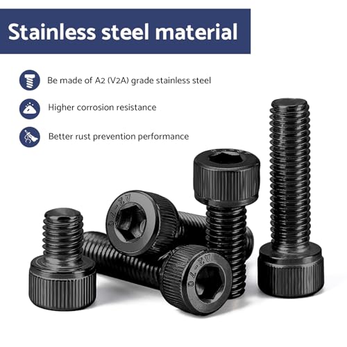 BACSHBY 10 Pièces Vis Cylindriques à Six Pans Creux M8x25mm,Boulon Hexagonal Filetage Complet Vis en Acier Inoxydable A2 V2A avec Clé Allen – vue 4