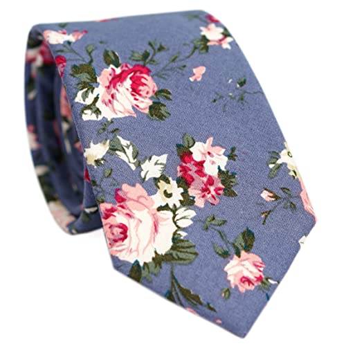 Image of BELLUNO Men's Cotton Floral Skinny Tie, 2.5 inch Width, with Gift Box