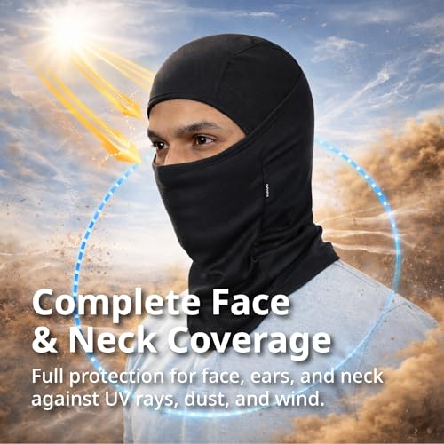 Image of FOVERA Full Face Helmet Mask for Bikers - UV Protection Balaclava for Men & Women - Breathable Head Cover for Sun, Dust & Pollution - Under Helmet Liner for Riding (Mix)